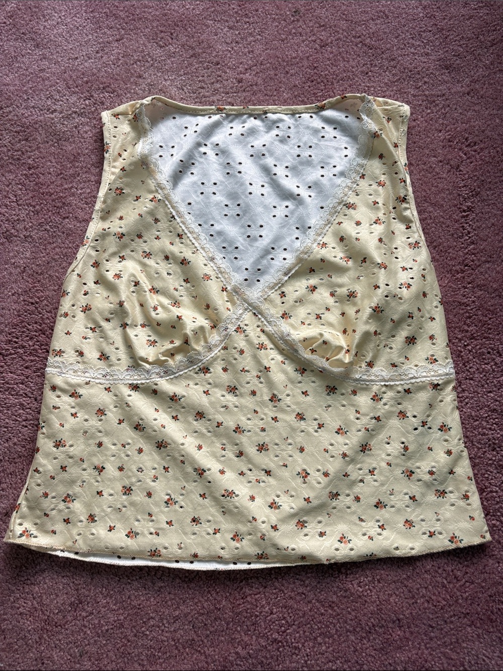 SHEIN Yellow Floral Lace-Trim Top Curve 1XL